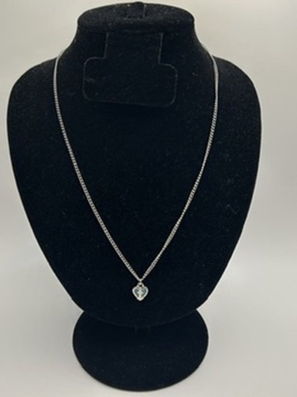 Vintage Real Silver Turquoise Heart Cross Cuban Chain Plated Stainless Steel